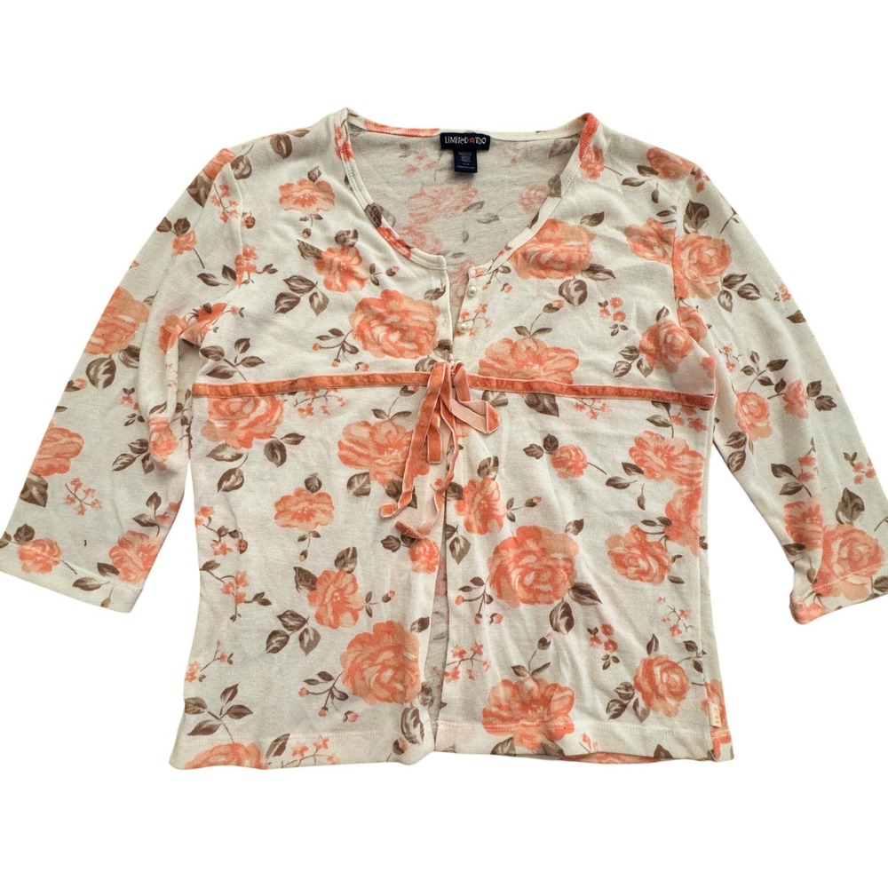 Y2K‎ Limited Too Floral Tie Front Cardigan Womens XS Peach Velvet Trim Coquette